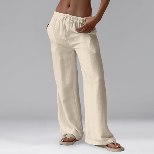 Wide Leg Linen Pants for Women High Waisted Palazzo Pants Casual Summer Trousers Pants Loose Lounge Pants with Pockets3