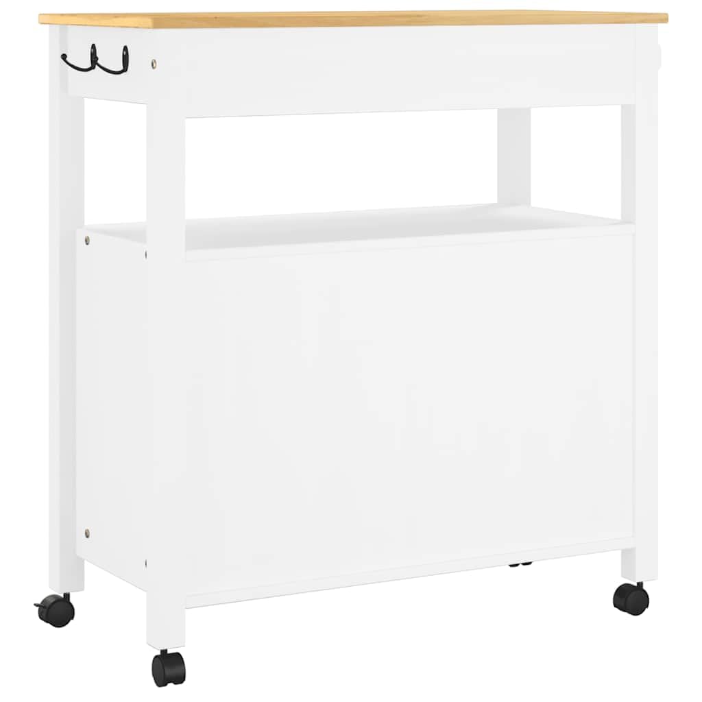 Monza - Carrello da cucina in legno di pino massiccio, 84 x 40 x 88,5 cm, con cassetto, con vano portaoggetti, ripiano, portasciugamani e ripiano per cucina e soggiorno