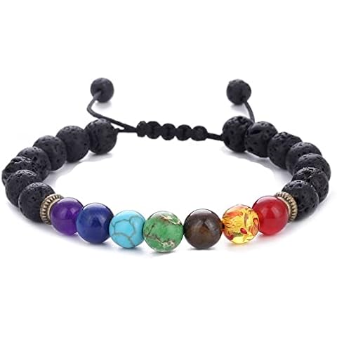 H.ZBRUJ Beads Bracelet Adjustable Bracelet Braided Yoga Beads Bracelet 8mm Lava Rock 7 Chakras Diffuser (Volcani Stone) Cover