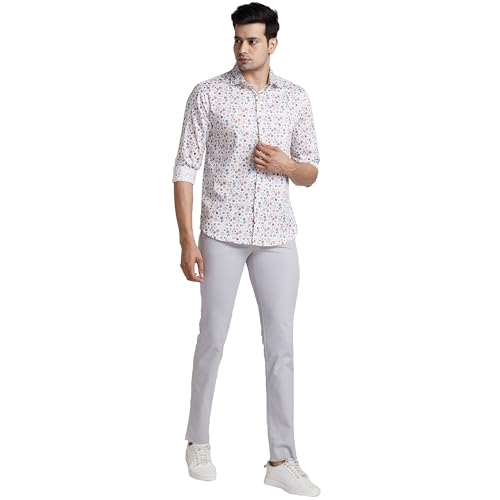 Image of Park Avenue Men's Mid Rise Solid Pattern Neo Fit Cotton Blend Flat Regular Fit Front Chinos