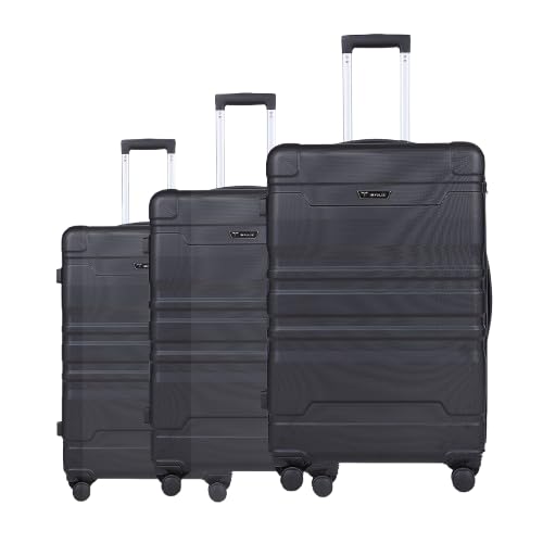 Image of Impulse Chicago Set of 3 Small, Medium & Large Size (Cabin & Check-inTrolley) Hard Sided ABS and PC 4 Wheel Spinner, Unbreakable Trolley Bag with Combi Lock, Trolley Bags for Travel, Suitcase (Black)