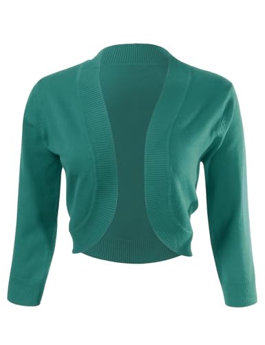 Image of Allsense Women's 3 /4 Sleeve Bolero Shrug for Dresses | Open Front Cropped Cardigan, Lightweight Knit Dress Cover Up