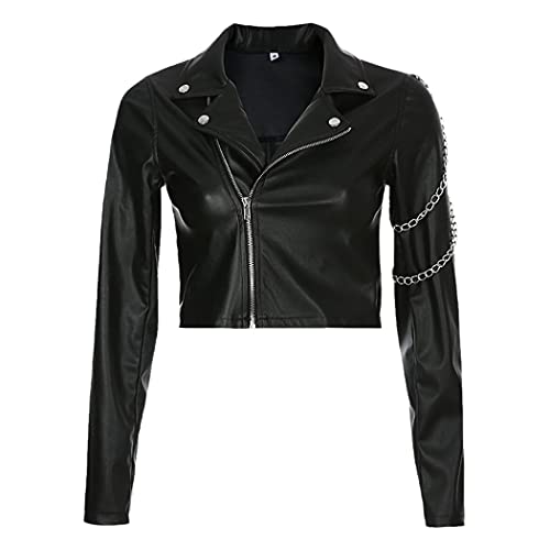 Veste courte cuir synthétique femme noire manches longues punk Harajuku