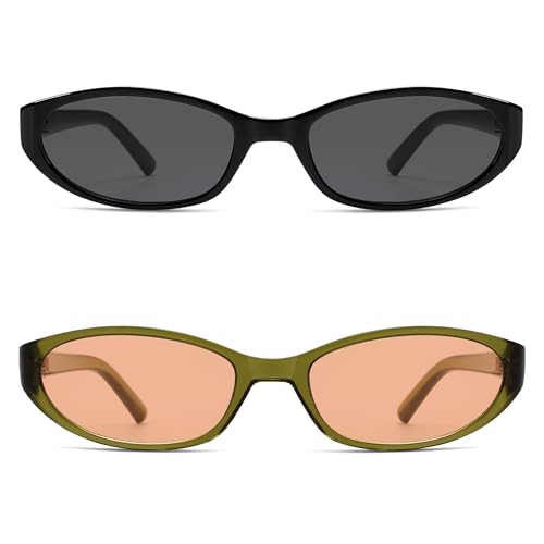 Image of Retro Oval Sunglasses Womens Mens Y2k Trendy Cateye Shades AR82299 | Narrow Round Cute Sunnies,90s 2000s Cool Skinny Frame