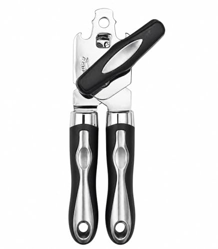 Manueller Dosenöffner - Robuster Edelstahl Handdosenöffner mit Komfortgriff Scharfe Klinge für Glatte Kanten Inklusive Multifunktionalem Flaschenöffner