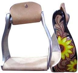 Showman Lightweight Twisted Angled Aluminum Stirrups w/Sunflowers & Leather Tread