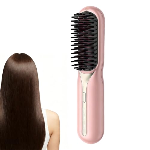 Cepillo para alisar el cabello - Herramientas de peinado de calentamiento rápido y recargable - Peine para alisar el cabello, adecuado para chicas, madrugadas rápidas, hogar, exterior, viajes y