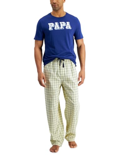 Club Room Men's 2-Pc. Papa Pajama Set (Yellow Navy, Small)
