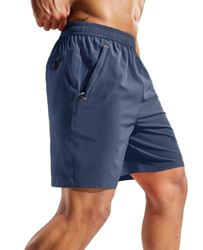 Image of MIER Men's Quick Dry Running Shorts with Zipper Pocket Elastic Waist Athletic Workout Exercise Shorts