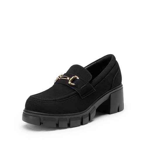DREAM PAIRS Loafers for Women Platform Chunky Loafers Slip On Casual Shoes 7 All Black
