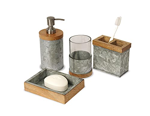 nu steel Confetti verzinktes Badezimmer-Zubehör-Set für Schminktische, 4-teiliges Luxus-Set mit Seifenschale, Zahnbürstenhalter, Becher, Seife und Lotionspumpe Cover