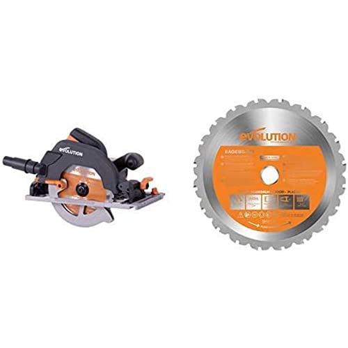 Evolution Power Tools Build R185CCSX+ Multi-Material Track Saw with Plus Pack, 185 mm (230 V) with RAGE Multi-Purpose Carbide-Tipped Blade, 185 mm