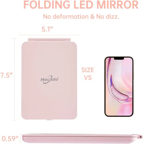 Espelho de maquiagem dobrável LED para viagem 3 cores modos de luz USB recarregável Tela sensível ao