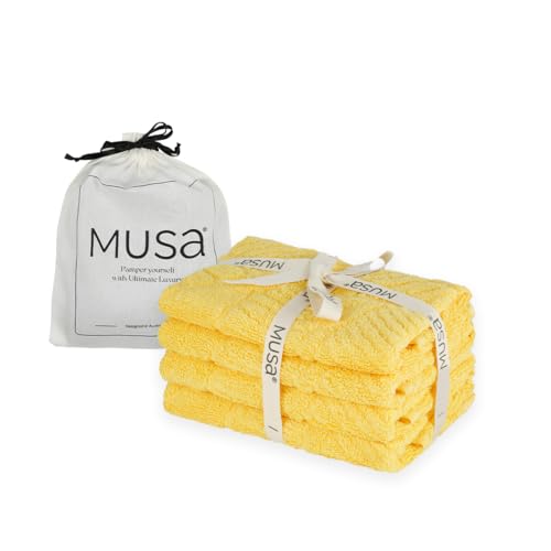Image of MUSA Banana Face Towels | 400 GSM | Terry Face Towel Set of 4 with Free Bag | Super Soft & Ultra Absorbent Towels for Facewash | Face Towel for Women, Men (Golden Sunshine)