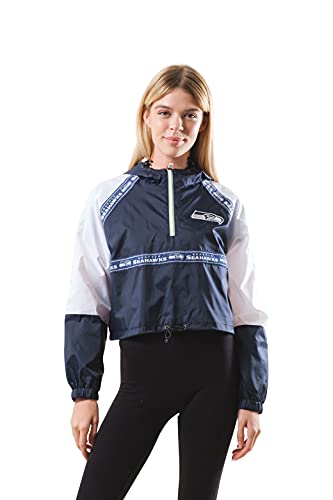 Ultra Game Seattle Seahawks Women's Quarter Zip Hoodie Windbreaker Jacket (Available in Crop Top & Regular Length), Crop Top, Large