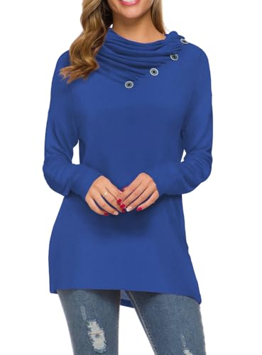 Image of WEACZZY Women's Long Sleeve Shirts Button Cowl Neck Casual Loose Tunic Tops Blouse Dressy Fashion 2026