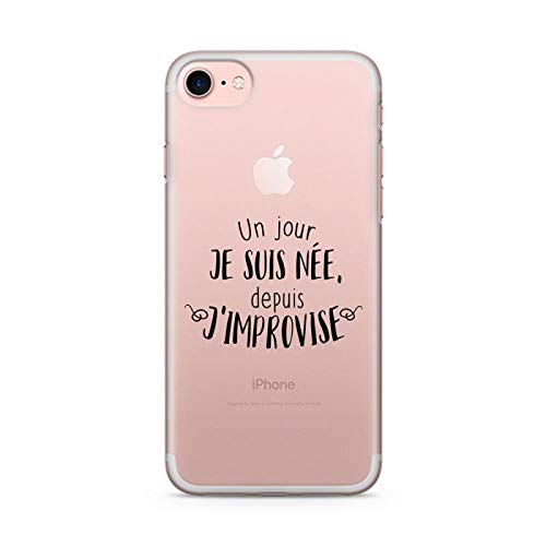 ZOKKO Case for iPhone 8 - “Un Jour Je suis nénésince j'improvise” - Size iPhone 8 - Transparent Soft Ink - Black
