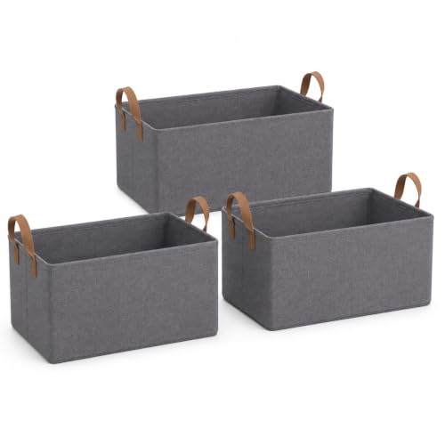 Kit 3 Cestos Organizadores Dobráveis 26L Caixa Organizadora de Tecido Closet Armário Guarda Roupa Brinquedos Toalhas com Alça Dupla Multiuso