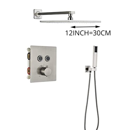 Ensemble de mitigeur de douche thermostatique LED encastrable en laiton brossé
