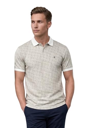 Image of Louis Philippe Men's Slim Fit Cotton Pique Polo Tshirt with Stretch and All Over Print