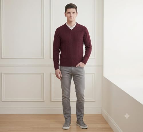 Image of Pivl Men's V Neck Winter Solid Sweater - Warmth and Style for The Season