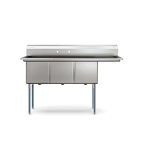 Image of KoolMore 63 in. Three Compartment 18-Gauge Stainless-Steel NSF Commercial Kitchen Sink, Bowl Size 15x15x14, with Three Basins and Pre-Drilled Faucet Holes for Restaurants and Cafes (KM-SC151514-15R3)