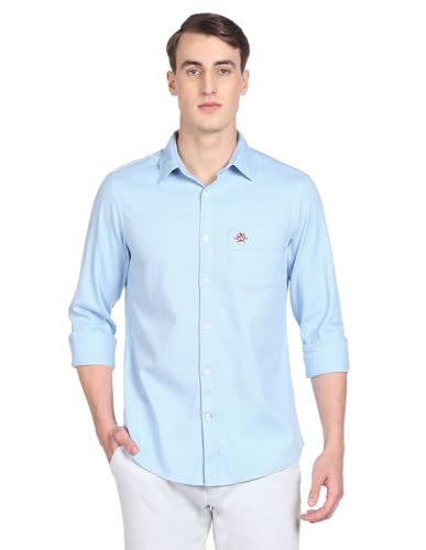 Image of U.S. Polo ASSN. Men's Solid Spread Collar Premium Cotton Dobby Tailored Fit Shirt