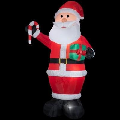 Gemmy Christmas Inflatable 12' Santa Holding Candy Cane & Gift