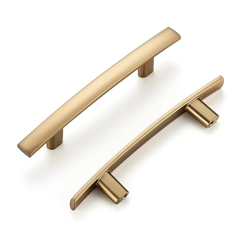Image of Ravinte 20 Pack Cabinet Handles Champagne Bronze Cabinet Pulls Kitchen Cabinet Handles,Curved Drawer Pulls in 5-3 /16 Inch Length with 3 Inch Hole Center Arch Kitchen Cabinet Hardware