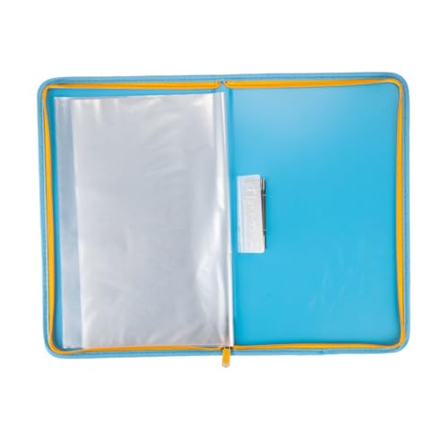 Image of Worldone Zipper Display Book Folder for Documents, with Name Card, Made of 0.8mm Virgin PP Material with 20 Bound Plastic Binder Sleeves, Size FC (fullscap), Radiant Blue, Set of 1