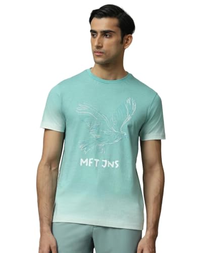 Image of MUFTI Turquoise Graphic Crew Neck T-Shirt