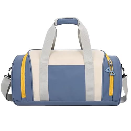Image of POPCUBE Nylon 25cm Small Lightweight Waterproof Duffle Bag for Travel | Weekender Overnight Air Cabin Holdall for Men Women with Front Opening - 45cm x 25cm x 25cm (Modern, Blue)