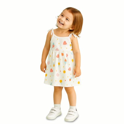 Image of Kidbea Cotton Baby Dress for Girls | Soft Sleeveless Summer Dress for Girl | Cute Printed Newborn Baby Muslin Frocks with Tie-Up Closure
