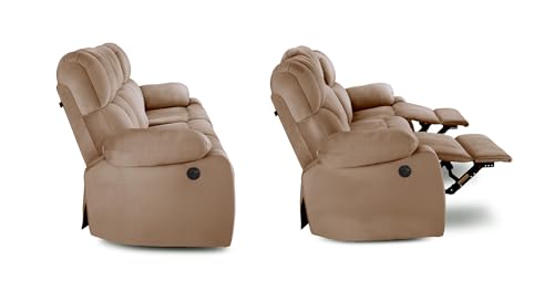 Image of Little NAP Helios Soft Suede Fabric Three Motorized Standard Recliner | Padded 3 Seater Aaram Sofa | Relaxing Chair for Home Office Living Bed Room | Brown