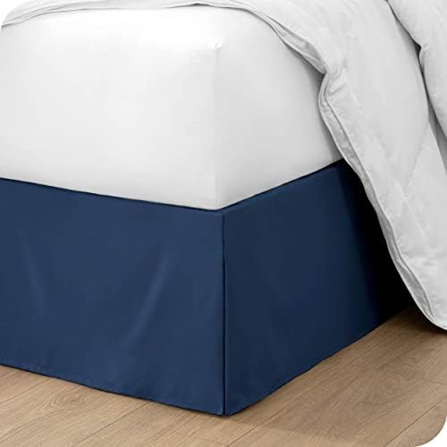 Bare Home Pleated Queen Bed Skirt - 15-Inch Tailored Drop Easy Fit - Bed Skirt for Queen Beds - Center & Corner Pleats (Queen, Dark Blue)