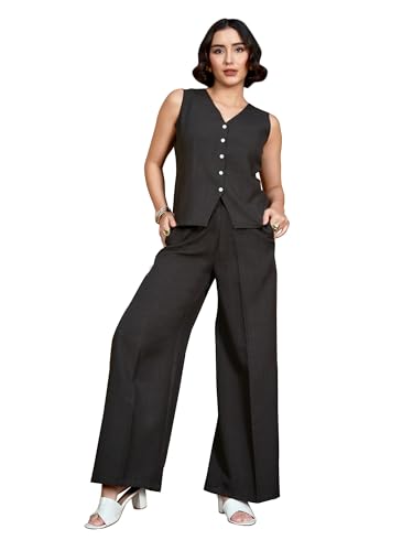 Image of PURVAJA Women's Sleeveless Vests Trouser Solid Co-Ords Set