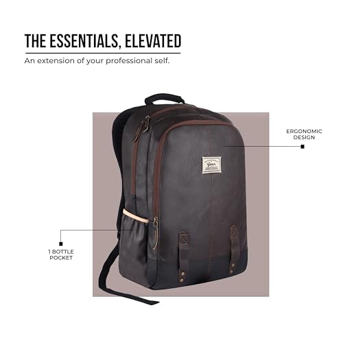Image of Gear Classic 19 inch /23L Medium Faux Leather (without Anti Theft) Water Resistant Laptop Backpack /Casual Backpack /Daypack /Travel Backpack /College Bag For Men /Women (Brown-Black)