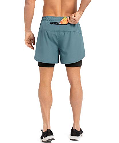 Gesean Men's 2-In-1 Running Shorts Quick Drying Breathable Training Exercise Shorts Arona Blue Xx-Large #TOP4