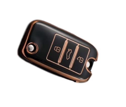 Image of TPU Car Key Cover Black & Golden Compatible for MG Hector (MG, 3 Button Flip Key)