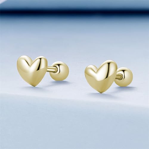 18g Gold Mini Heart Sterling Silver Hypoallergenic Pierced Earrings for Women Girls Minimalist Love Hearted Bead Stud Tiny Small Cartilage 3mm Ball Screw Back Tragus Cute Birthday Christmas Valentines Jewelry Gifts4