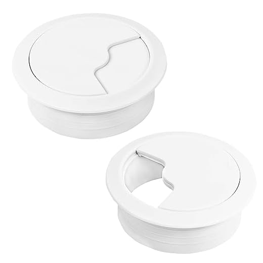 HO2NLE 2pcs Tapa Pasacables Mesa Oficina 60mm Tapa Cables Escritorio Embellecedor Plastico Pasacables Blanco Redondo Cubierta de Agujero para Encastrar Usb Alambre Computadora Muebles Pared