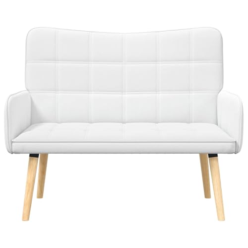 Sofá de 2 plazas blanco moderno sofá de tela con patas de madera para salón u oficina 6