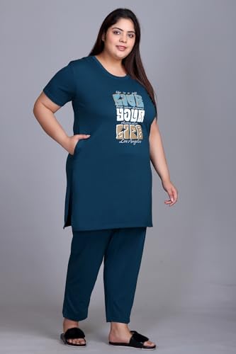 Image of In Love Women's Plus Size Graphic Printed Cotton Night Suit Set Short Sleeve