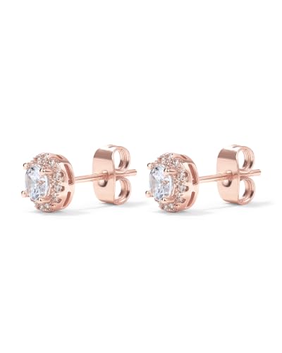 Image of PAVOI 14K Gold Plated 925 Sterling Silver Post Brilliant Round Faux Diamond Halo Earrings - Premium Cubic Zirconia