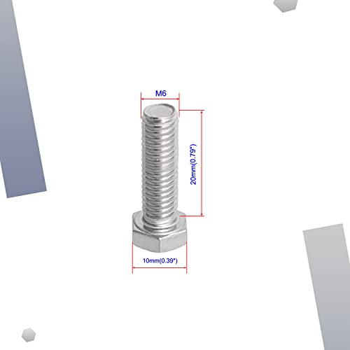 Image of Left Hand M6 x 20mm Hex Head Bolts Screws 304 Stainless Steel, A2-70 Fasteners Fully Machine Reverse Threaded SUS304 4 Pcs