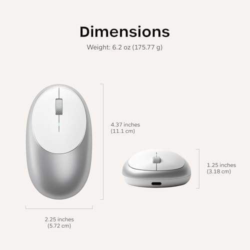 Image of Satechi M1 Wireless Bluetooth Mouse, USB-C Rechargeable, Silver | Compact and portable, for MacBook, iPad, iPad mini, Mac mini, iMac, Windows