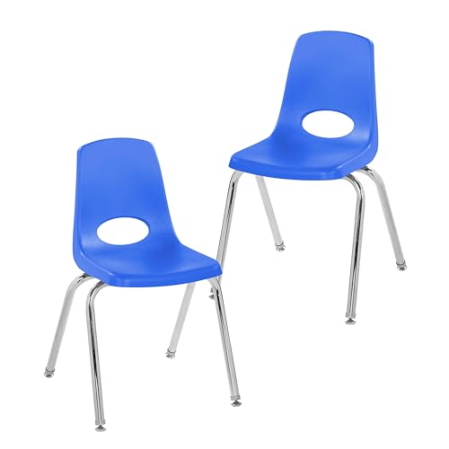 FDP 16' School Stack Chair,Stacking Student Seat with Chromed Steel Legs and Swivel Glides for Classroom, Homeschool or Office - Blue (2-Pack), 13049-BL