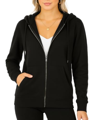 Urban Look Everyday Soft Fleece Zip Up Hoodies (Medium, Black)