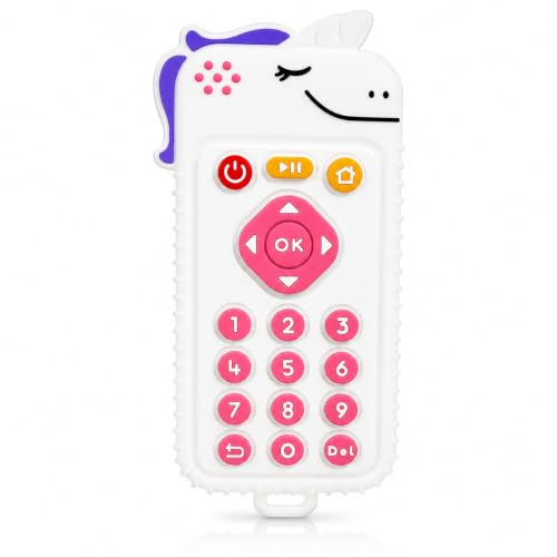 Image of CHICAGOZONE Premium Baby Silicone Teether Ring Toy - BPA Free Soft Teething Toy for Infants, Multi-Texture Sensory Chew Toy, Easy Grip Teether for Babies 3-12 Months, Cute Animal Design (Multicolor) (WHITE REMOTE KITT)