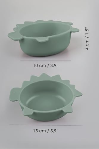 Meleni Baby 3'lü Hayvan Figürlü Silikon Bebek Mama Kasesi Seti - Şekilli Bebek Beslenme Kasesi Yeşil - Görsel 5